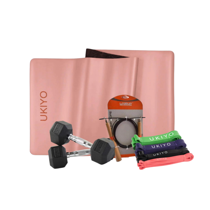 Combo Deal | Home Gym Essentials | 50 KG Dumbbell Set + Resistance Bands + Yoga Mat + Jump Rope - Athletix.ae