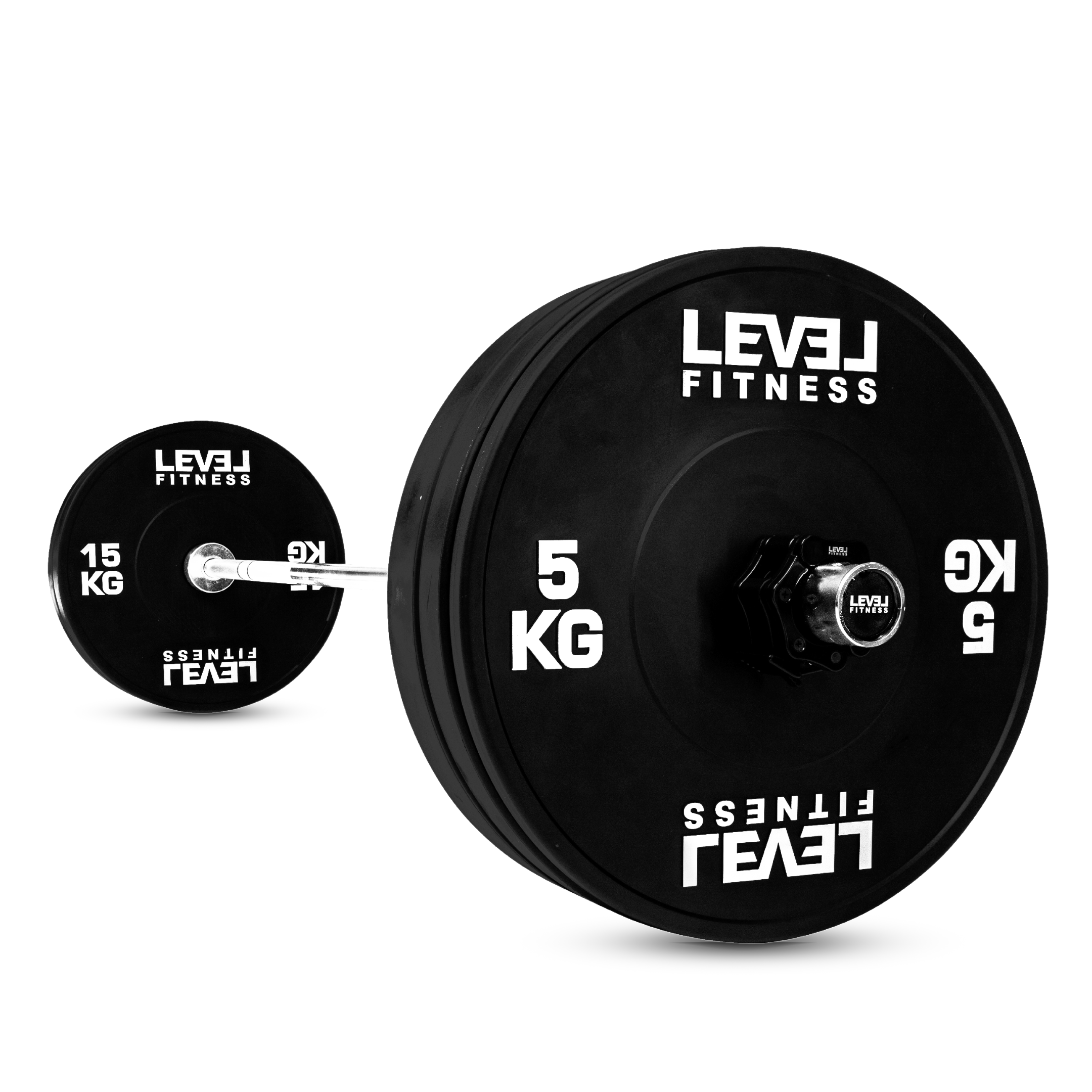 Combo | Level Fitness 7 ft Olympic Barbell with Black Olympic Plates Set | 120 Kg Set