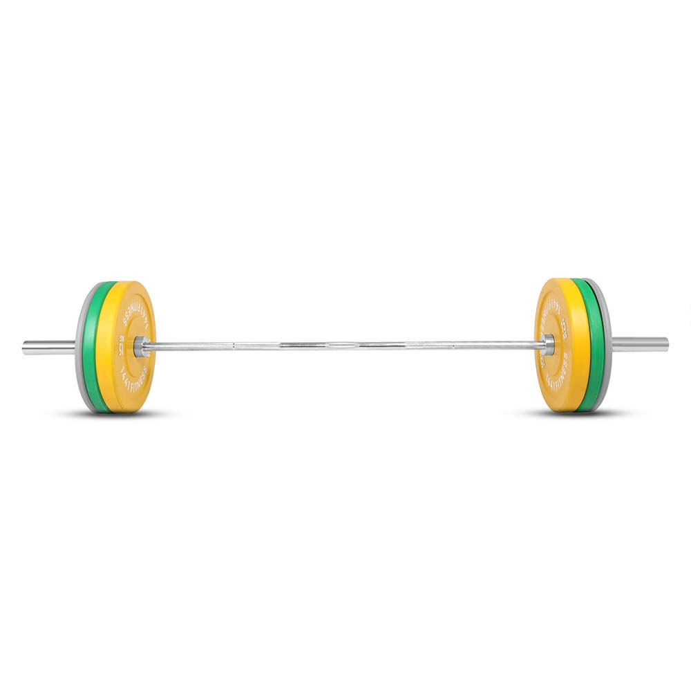 Combo 7 Ft Olympic Bar with Color Bumper Plates - 80 KG Set | 1441 Fitness - Athletix.ae