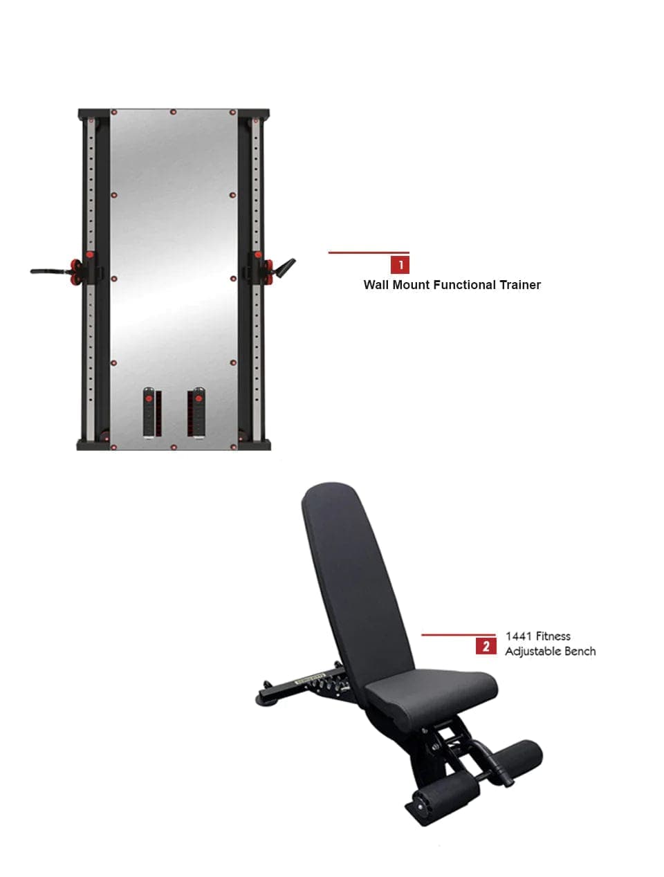 Combo Deal | 1441 Fitness Wall Mounted Mirror Functional Trainer - 41FGT980 + Adjustable Bench A8007 - Athletix.ae