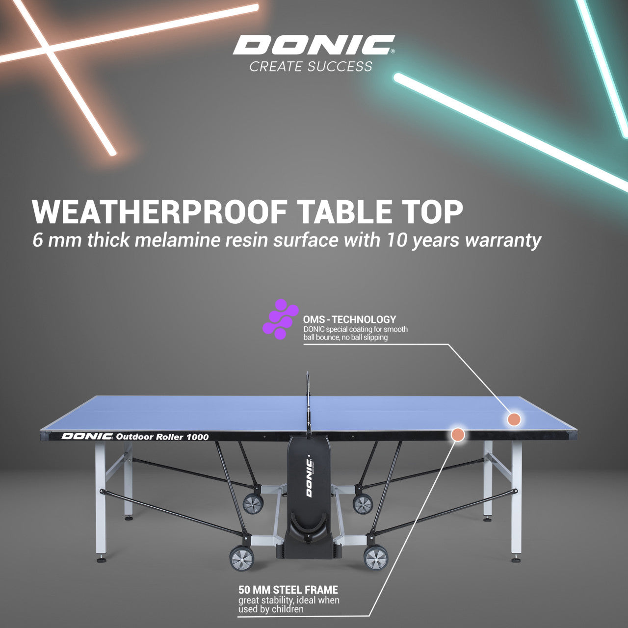 Donic Table Tennis Table Outdoor Roller 1000, Blue