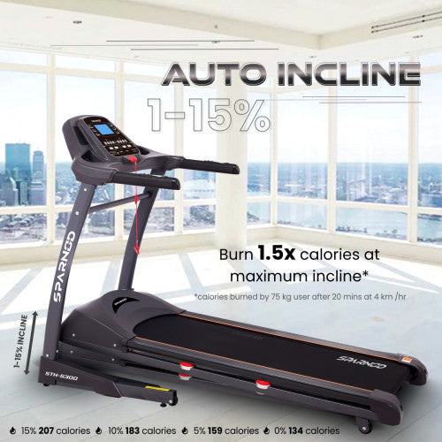 Sparnod Fitness, (2.75 HP DC Motor) Auto Incline Treadmill with heart rate Sensor, STH-5300