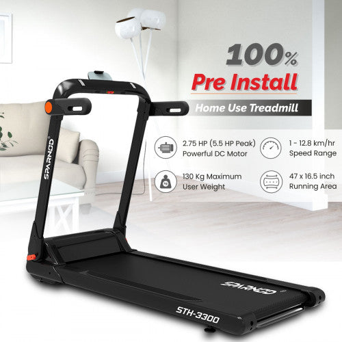 Sparnod Fitness, (2.75 HP DC Motor) LED display, 100% Pre Install, foldable treadmill, STH-3300