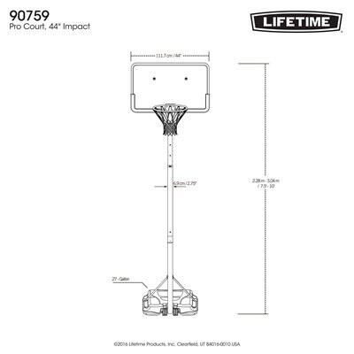 Lifetime 44 Inch Impact Portable Adjustable Basketball Hoop