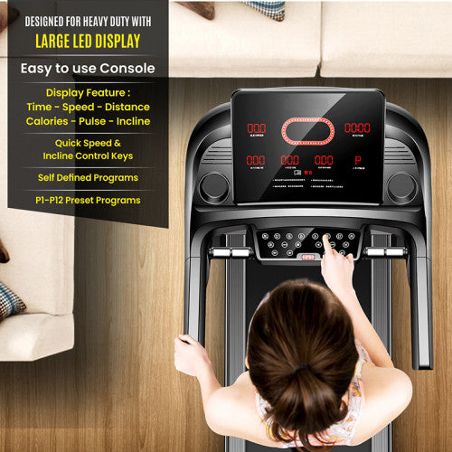 Sparnod Fitness, (3 HP DC Motor) Large LED Display with auto incline Treadmill, STH-5700