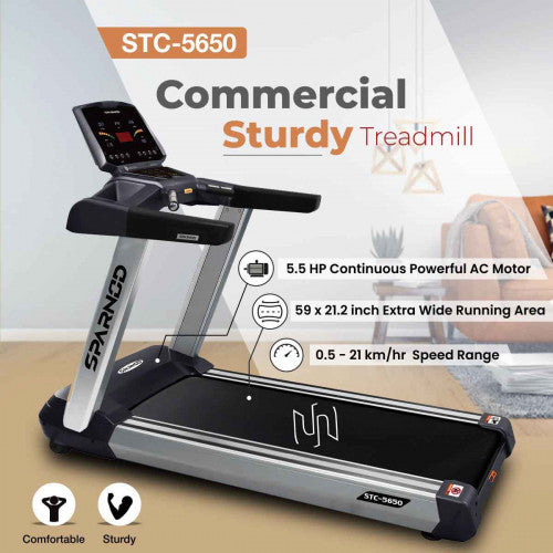 Sparnod Fitness, (5.5 HP AC Motor) Commercial Sturdy Treadmill, STC-5650