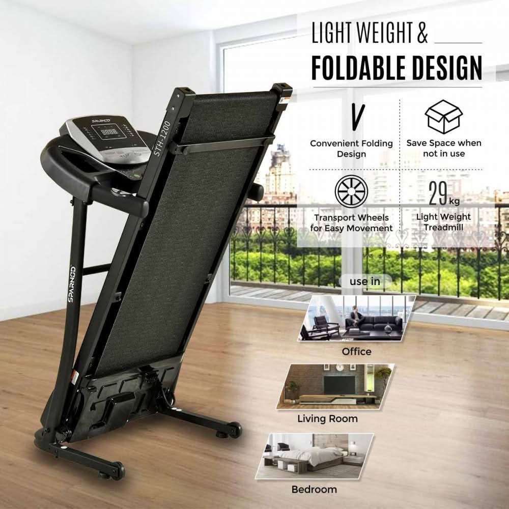 Sparnod Fitness STH-1200 (4 HP Peak DC Motor) Automatic and Foldable Motorized Treadmill