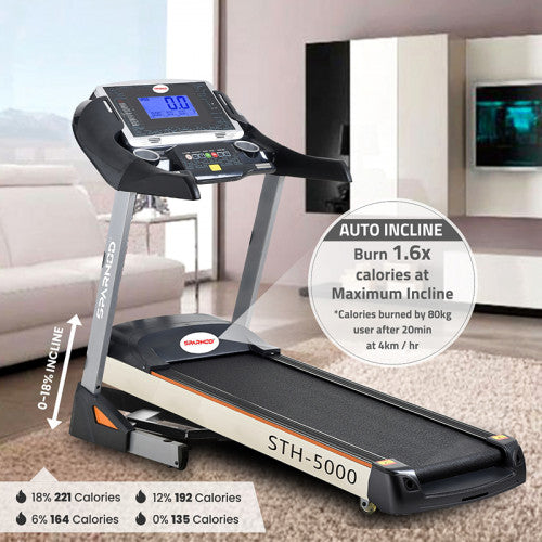 Sparnod Fitness, (2.5 HP DC Motor) Treadmill Anti-slip Running Belt with Hi-Fi Speakers, STH-5000