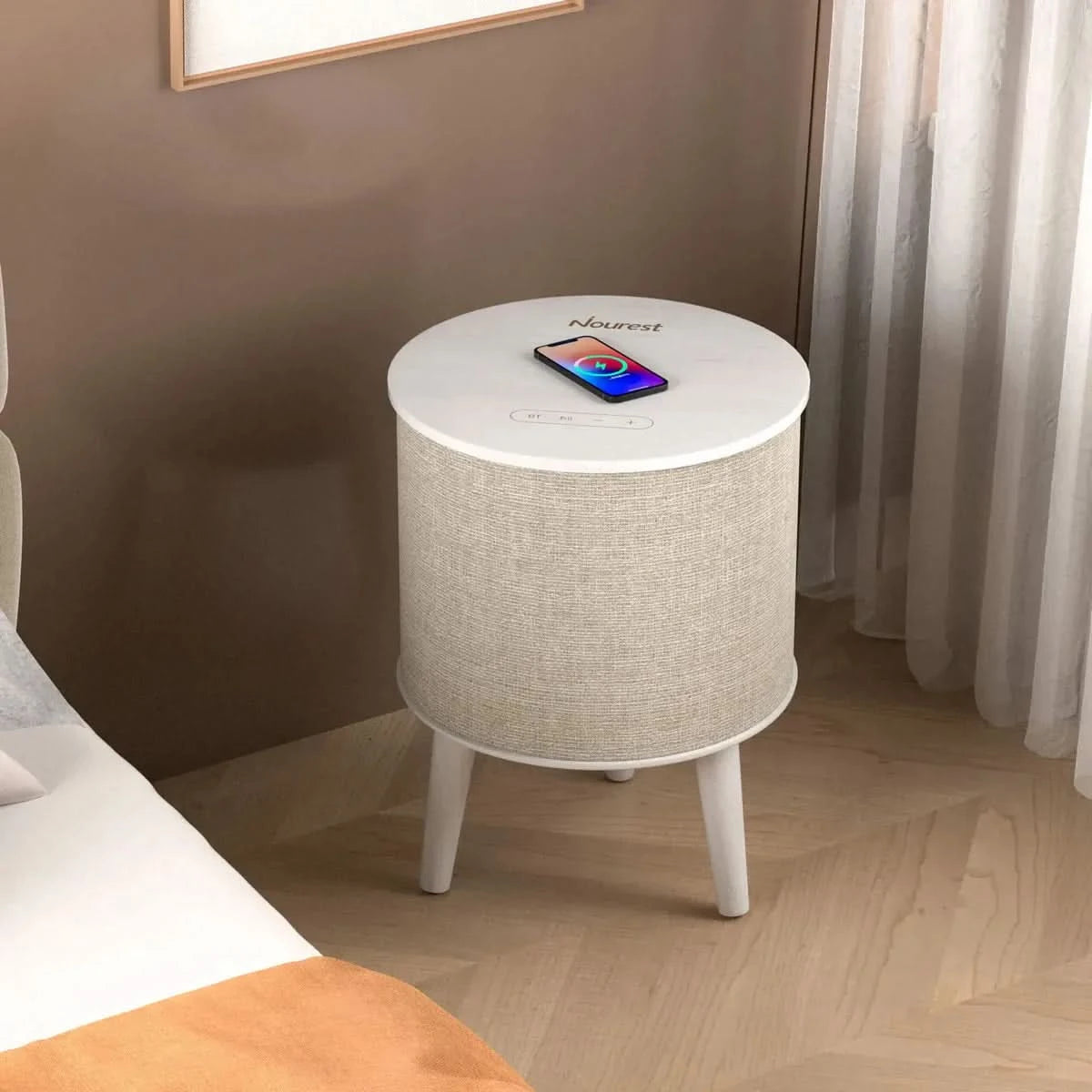 Nourest 4 in 1 Side Table with inbuilt 70W Bluetooth speaker - Touch Control Light Beige