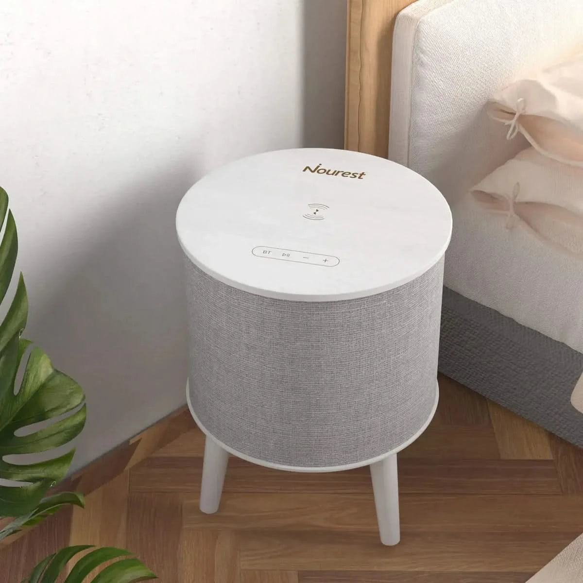 Nourest 4 in 1 Side Table with inbuilt 70W Bluetooth speaker - Touch Control Light Grey