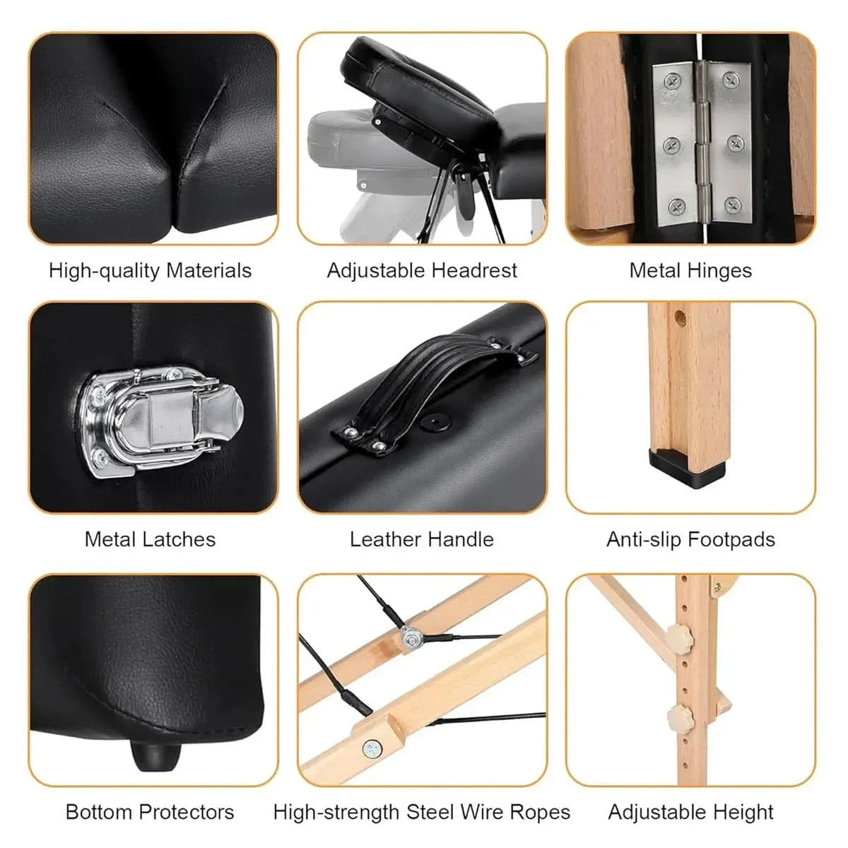 Portable Massage Table with Adjustable Folding Bed and Headrest (3 Fold)
