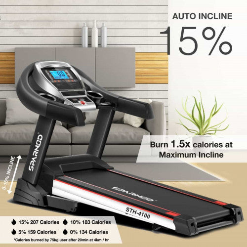 Sparnod Fitness, (2.25 HP Motor) 15% Auto Incline Home use Treadmill, STH-4100