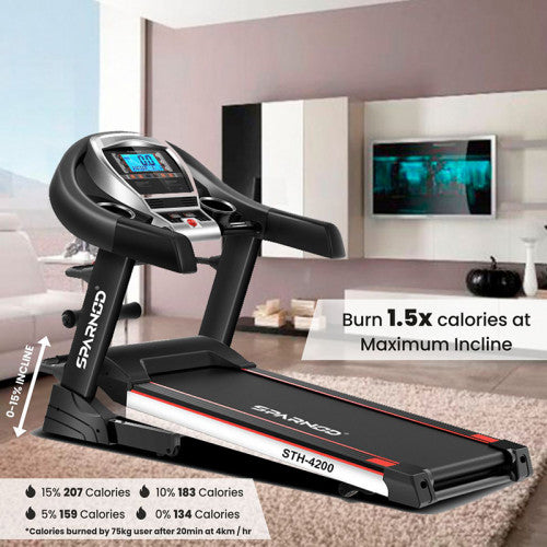 Sparnod Fitness, (2.25 HP DC Motor) multi-function with Semi Auto Lubrication Treadmill, STH-4200