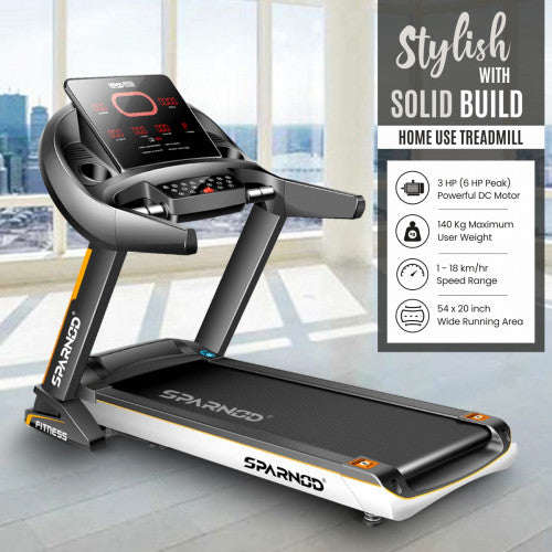 Sparnod Fitness, (3 HP DC Motor) Large LED Display with auto incline Treadmill, STH-5700