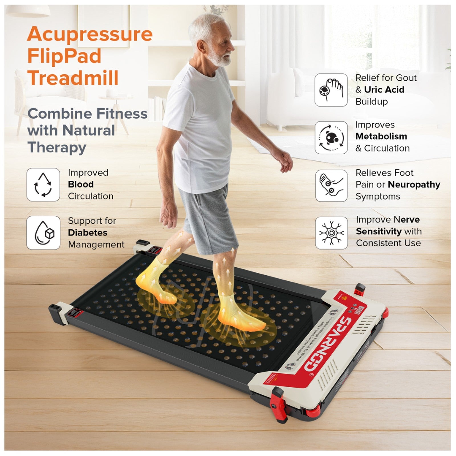 Sparnod Fitness FlipPad Walkingpad Treadmill with Massager, STH-3003