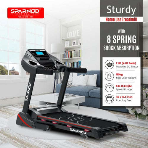 Sparnod Fitness, (2 HP DC Motor) foldable Sturdy treadmill with shock absorption, STH-3400