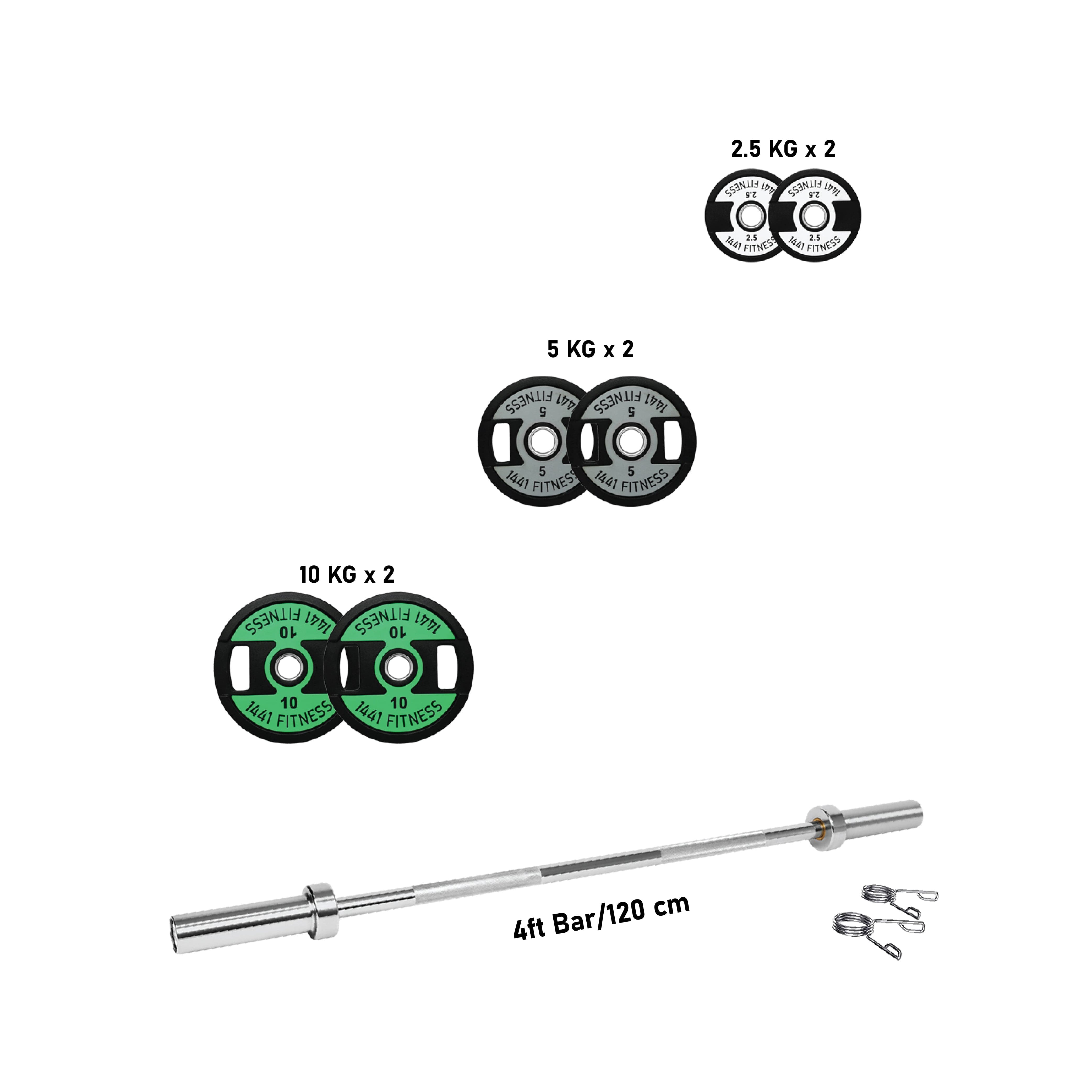 Combo 1441 Fitness 4 Ft Olympic Size Bar With Dual Grip Plates | 42 Kg Body Pump Set - Athletix.ae