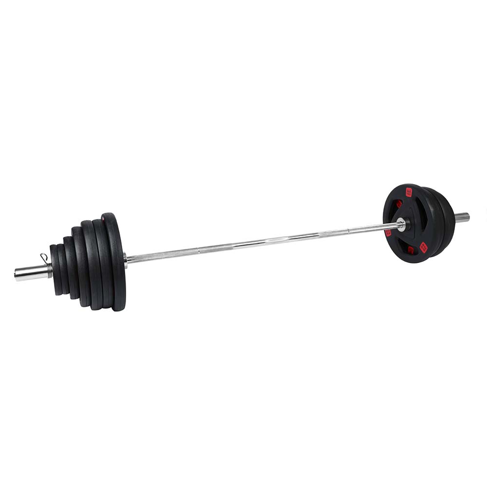 Combo 1441 Fitness 7 Ft Olympic Barbell with Black Olympic Plates Set | 120 kg - Athletix.ae