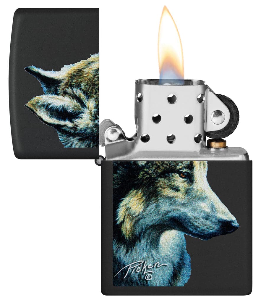 Zippo 48598 218 Linda Pickens Wolf Design Black Matte Windproof Lighter - OUTBACK