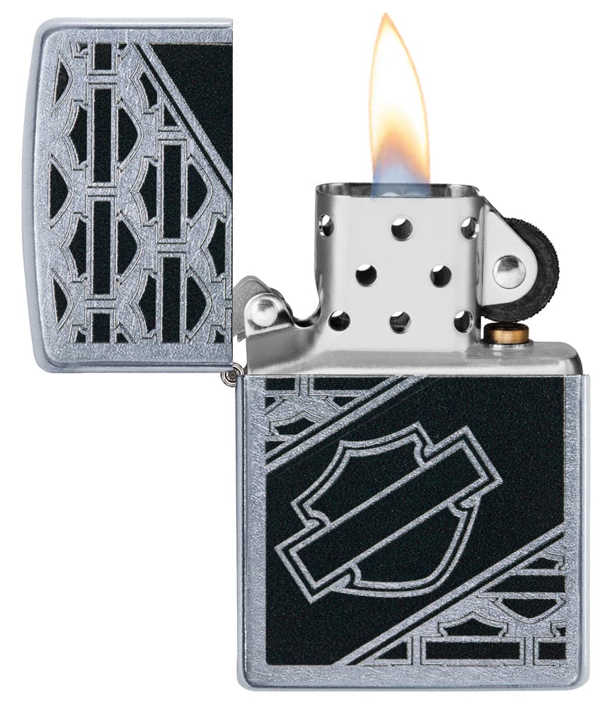 Zippo 29905 207 Harley Davidson Logo Black Street Chrome Finish Windproof Lighter, Classic Model, Black - OUTBACK