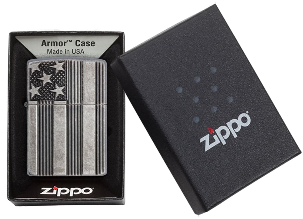 Zippo 28974 US Flag Armor Chrome Windproof Lighter, Classic Model, Silver - OUTBACK