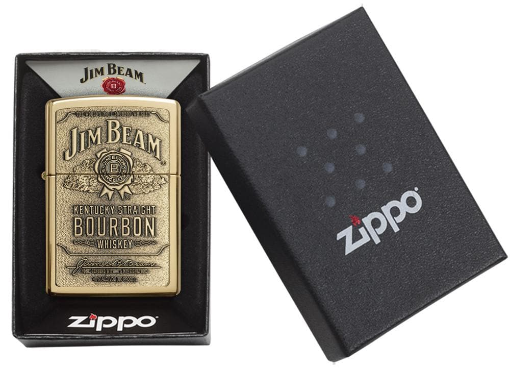 Zippo 254BJB.929 Jim Beam Bourbon Emblem Brass Lighter, Classic Model, Gold - OUTBACK