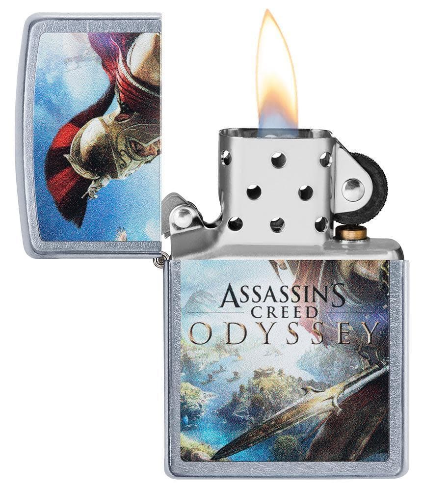 Zippo 49083 Assassins Creed Odyssey Street Chrome Windproof Lighter, Classic Model, Silver - OUTBACK