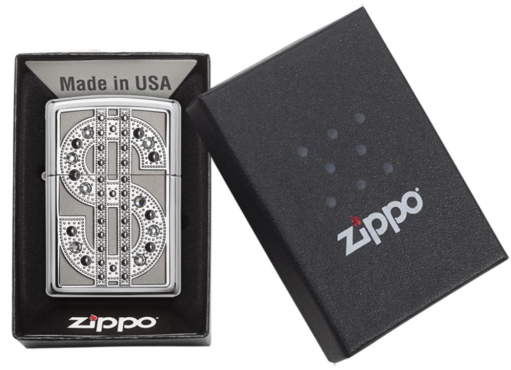 Zippo 20904 Swarovski Dollar Sign Windproof Lighter, Classic Model, Silver - OUTBACK