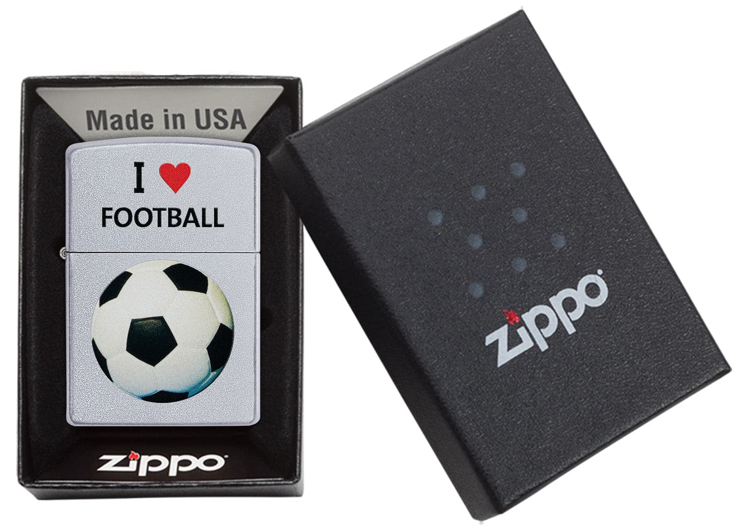 Zippo CI412305 205 I Love Football Design Satin Chrome Windproof Lighter, Middle East Model, Silver - OUTBACK