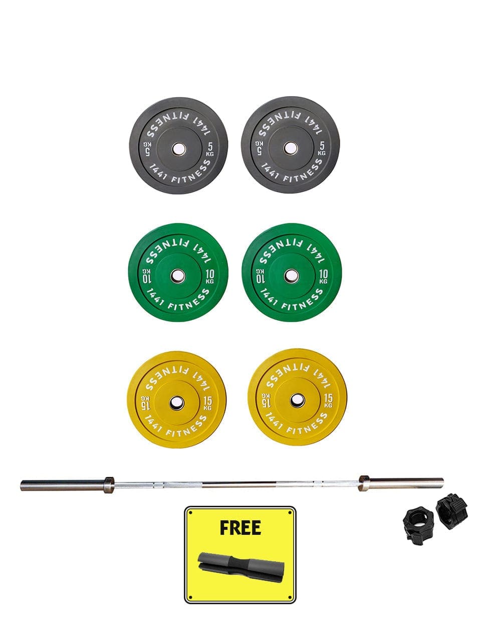 PRSAE Plates & Bars 7 Ft Olympic Bar with Color Bumper Plates - 80 KG Set 1441 Fitness