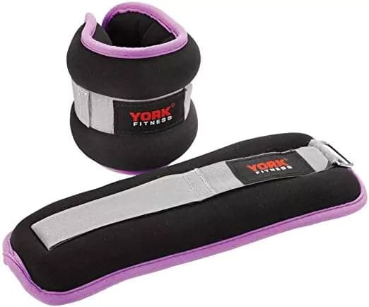 York Fitness Ankle Weights 2 X 1.0Kg, 60244, Purple/Black - Athletix.ae