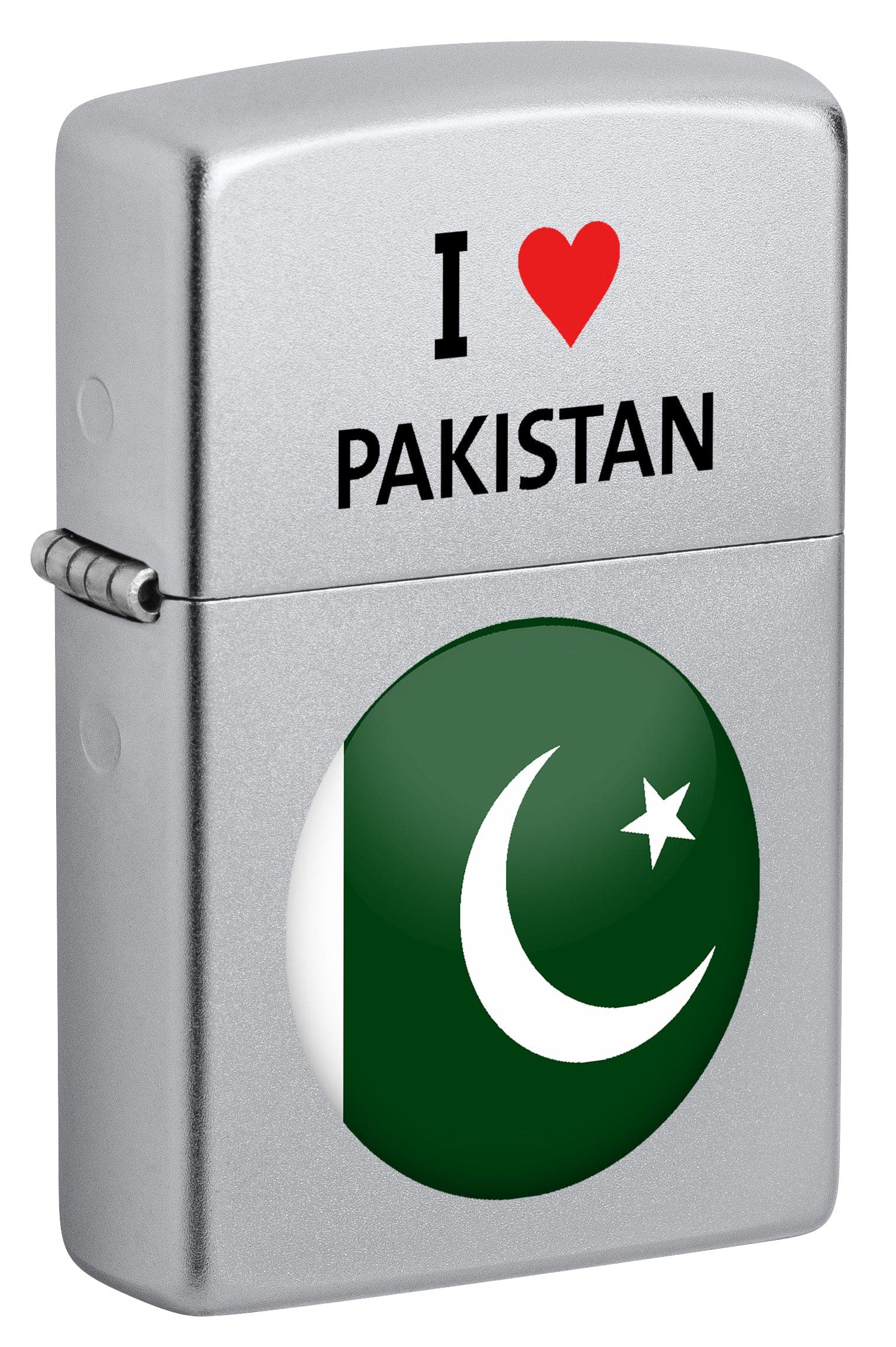 Zippo CI412703 205 I Love Pakistan Design Satin Chrome Windproof Lighter, Middle East Model, Silver - OUTBACK