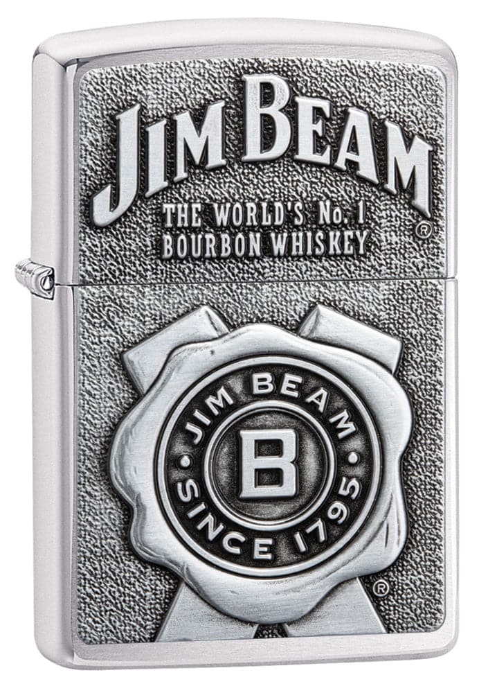 Zippo 29829 200 Jim Beam Emblem Design Brushed Chrome Windproof Lighter, Jim Beam Model, Silver - OUTBACK