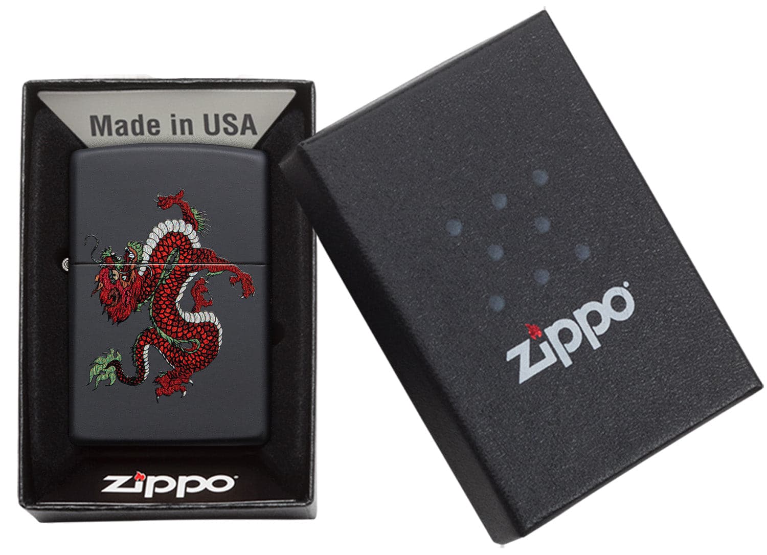 Zippo CI412376 218 Red Dragon Design Black Matte Windproof Lighter, Middle East Model, Black - OUTBACK