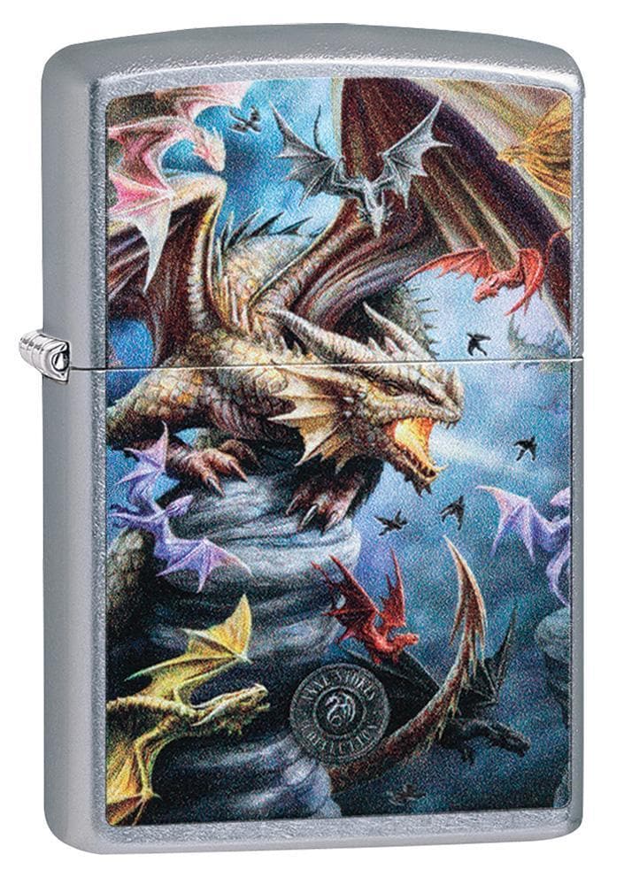 Zippo 49104 Anne Stokes Colorful Dragons Street Chrome Windproof Lighter, Classic Model, Silver - OUTBACK