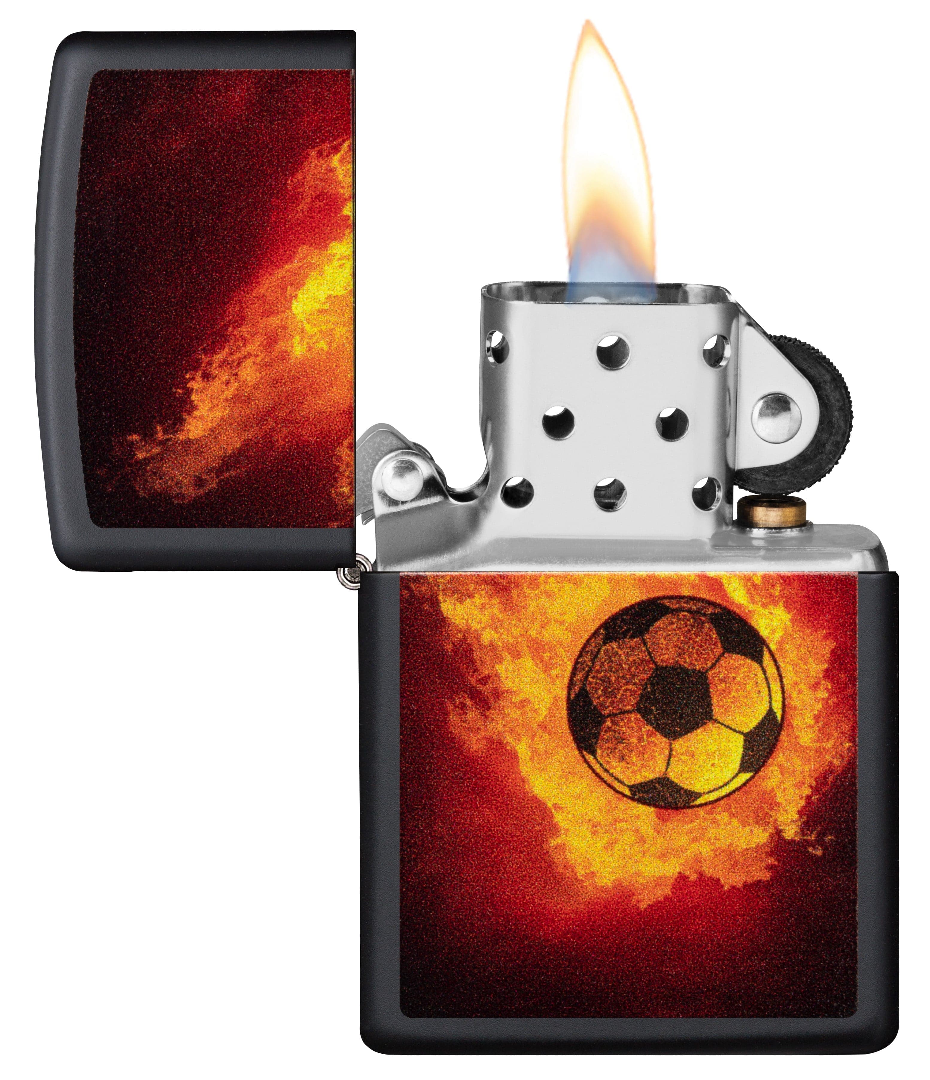 Zippo CI412374 218 Soccer Ball On Fire Design Black Matte Windproof Lighter, Middle East Model, Black - OUTBACK