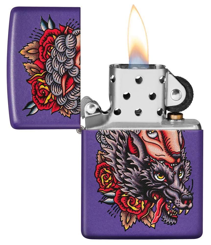 Zippo 49413 237 Wolf in Sheep's Clothing Design Purple Matte Windproof Lighter, Classic Model, Purple - OUTBACK