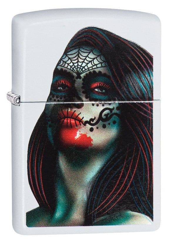 Zippo 29400 Day Of The Dead Lady Tattoo Street Chrome Windproof Lighter, Classic Model, Silver - OUTBACK