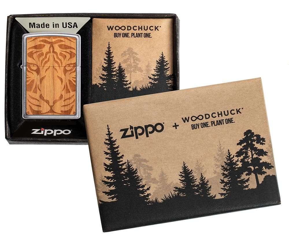 Zippo 49707 200 WOODCHUCK USA Cherry Tiger Head Emblem Brushed Chrome Windproof Lighter - OUTBACK