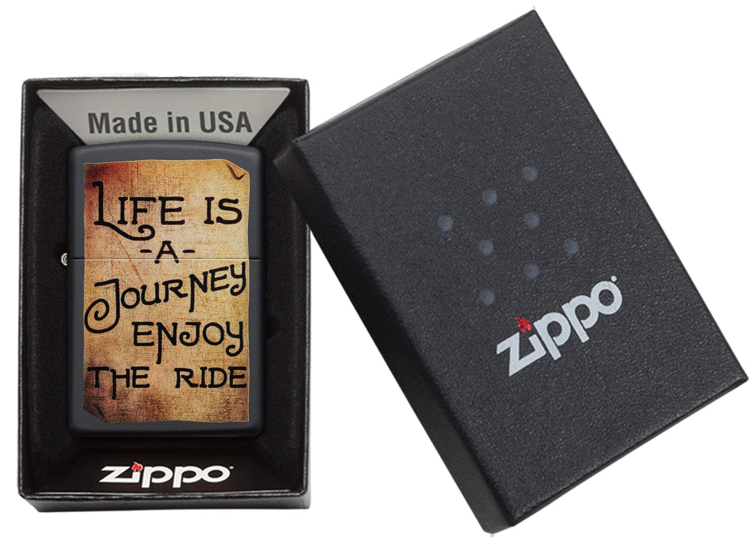 Zippo CI412260 218 Life Is A Journey Design Black Matte Windproof Lighter, Middle East Model, Black - OUTBACK