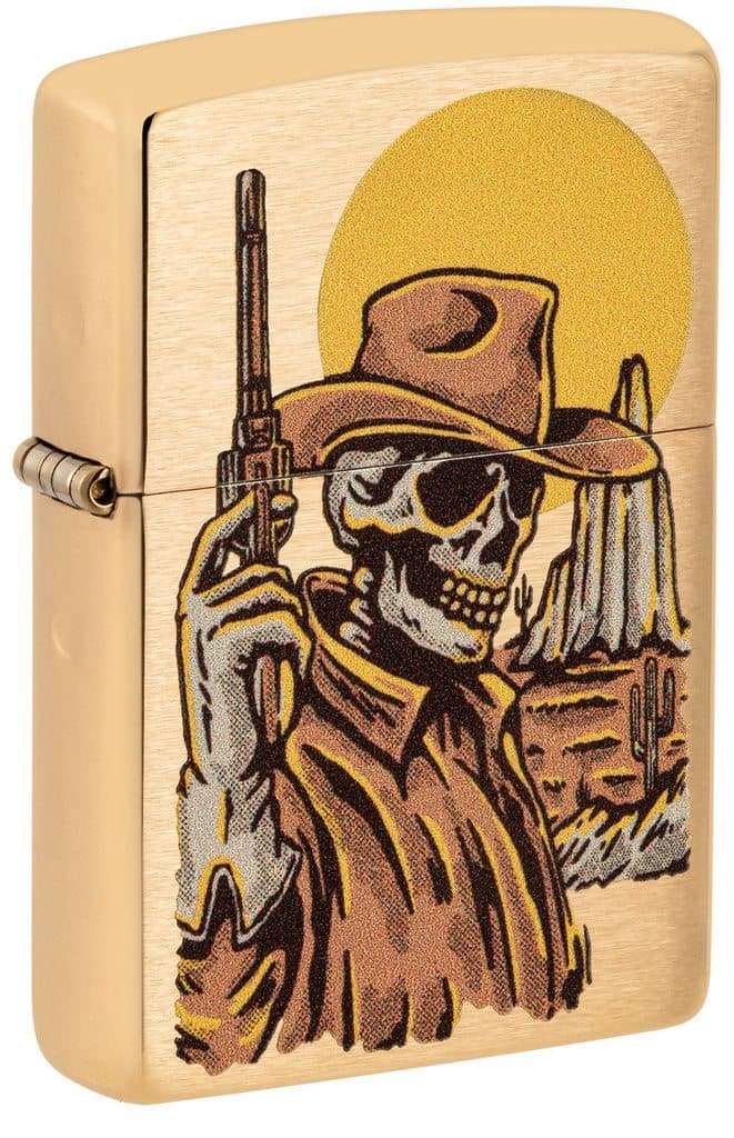 Zippo 48519 204B Wild West Skeleton Design Brushed Brass Windproof Lighter - OUTBACK