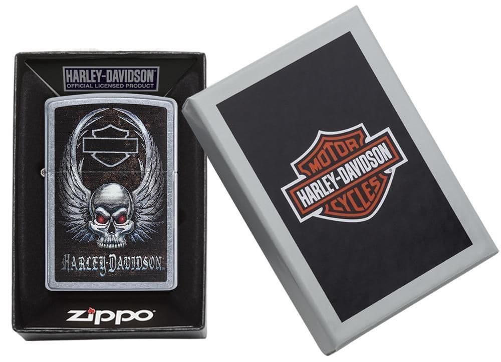 Zippo 29558 207 Harley Davidson Skull Street Chrome Windproof Lighter, Harley-Davidson Model, Silver - OUTBACK