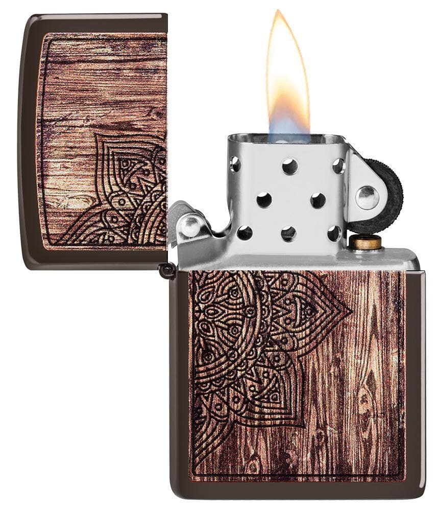 Zippo 49184 Wood Mandala Design Brown Windproof Lighter, Classic Model, Brown - OUTBACK