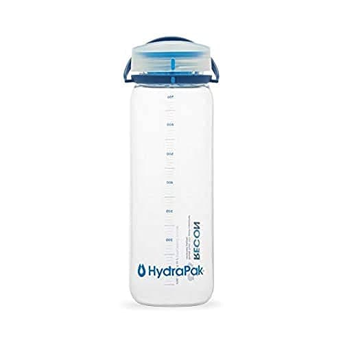 Sport In Life Hydrapak Recon - 50% Recycled Plastic Water Bottle, Eco Friendly & BPA Free, Smooth Flow Twist Cap, Easy Carry (32 Oz, Clear/Navy & Cyan)