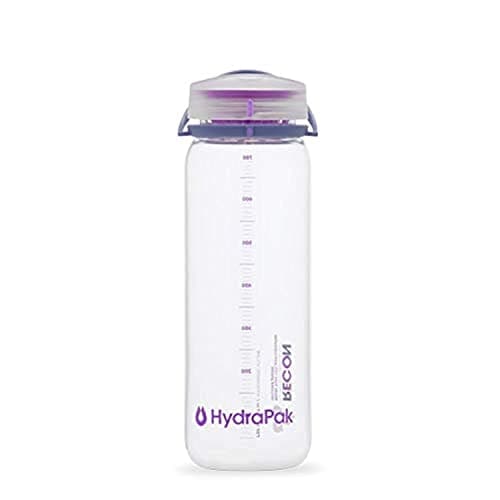 Sport In Life Hydrapak Recon - 50% Recycled Plastic Water Bottle, Eco Friendly & BPA Free, Smooth Flow Twist Cap, Easy Carry (25 Oz, Clear/Iris & Violet)