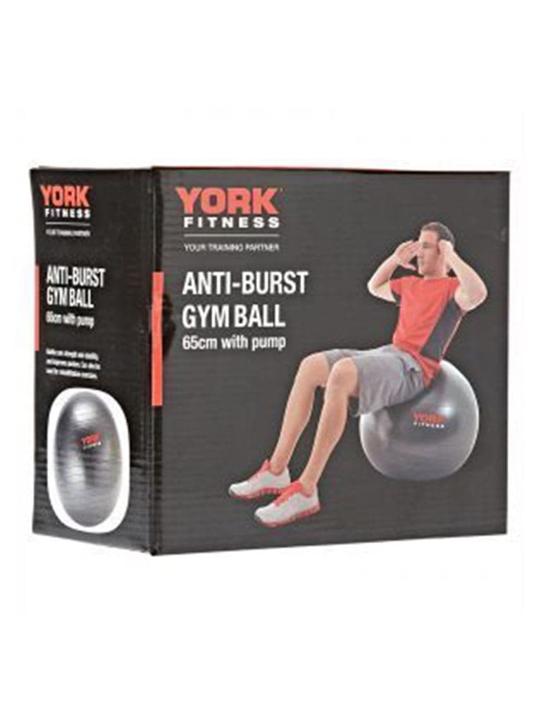 York, Fitness Anti-Burst Gym Ball 65Cm W/Pump, Red - Athletix.ae