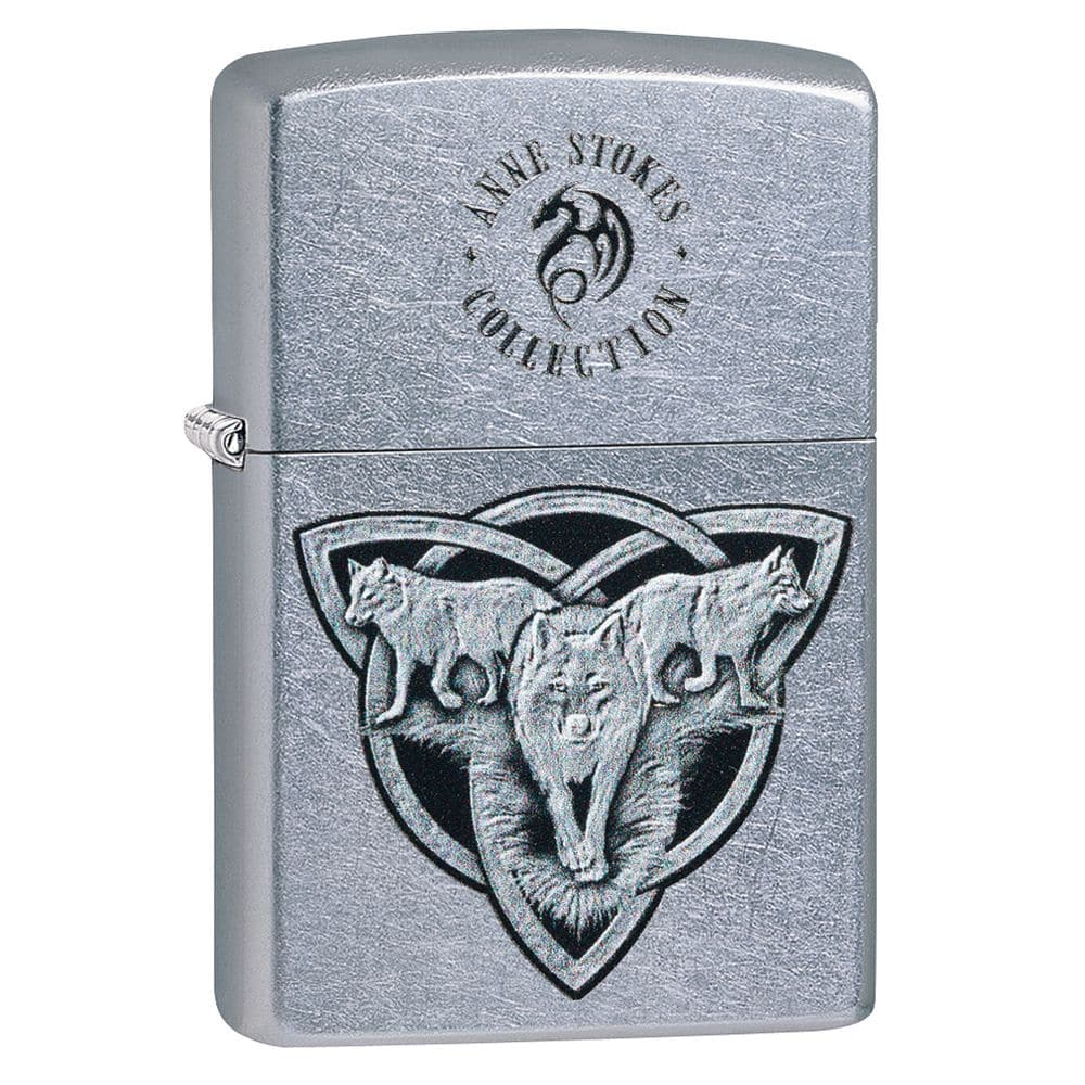 Zippo 49099 Zippo Anne Stokes Wolf Trio Lighter Street Chrome Windproof Lighter, Classic Model, Silver - OUTBACK