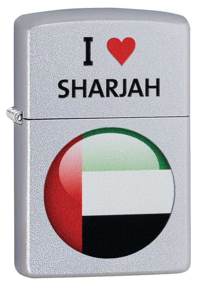 Zippo CI412385 205 I Love Sharjah Design Satin Chrome Windproof Lighter, Middle East Model, Silver - OUTBACK