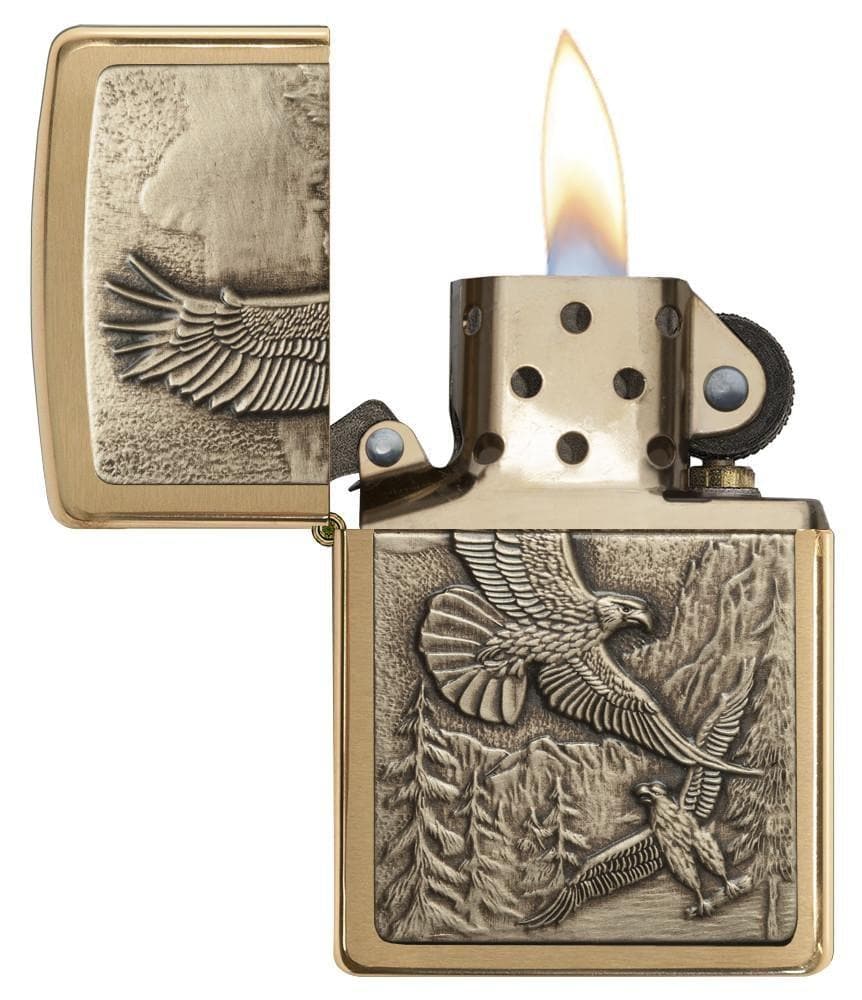 Zippo 20854 204B Where Eagles Dare Brushed Brass Windproof Lighter, Classic Model, Gold - OUTBACK