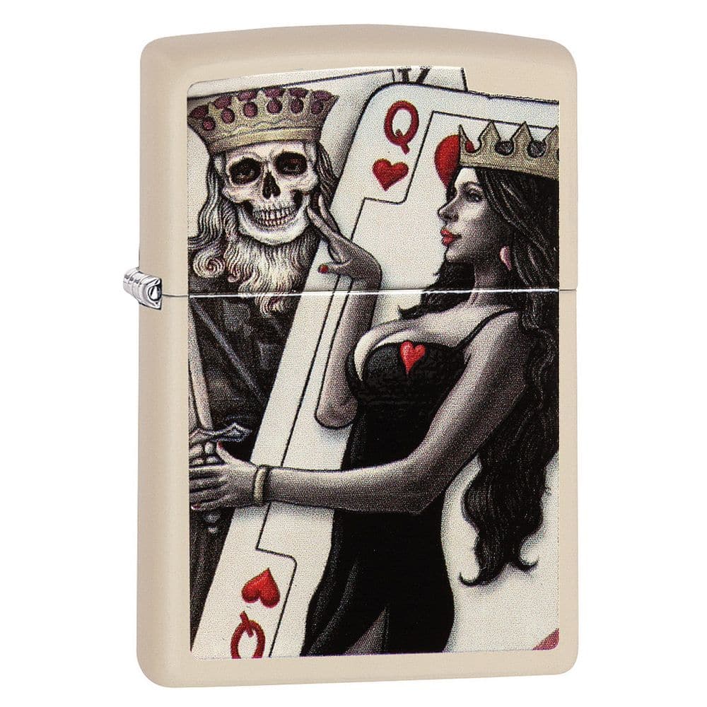 Zippo 29393 Skull King Queen Beauty Cream matte Windproof Lighter, Classic Model, White - OUTBACK